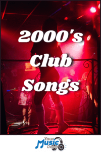 Silhouette of a person standing in a club with colorful lights and the text “2000’s Party Songs” overlaid; “Your Music Depot” logo at the bottom.