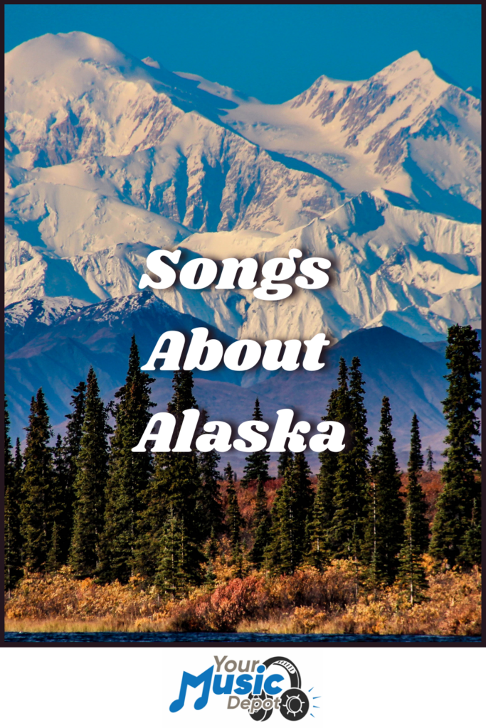 Mountain landscape with trees in the foreground, accompanied by text reading "Northern Wilderness Songs," and a logo at the bottom.