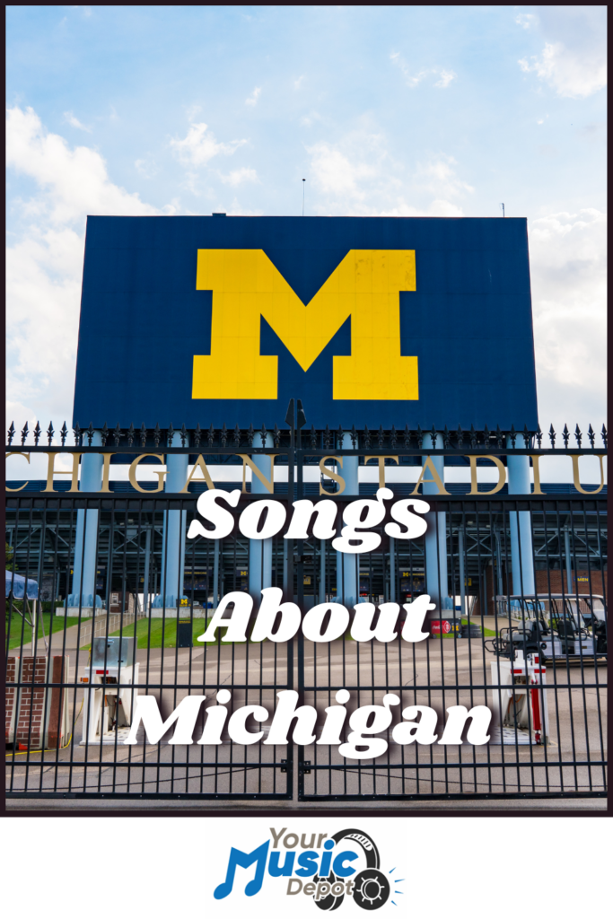 A gate greets you at the stadium, adorned with a grand "M" and a banner proclaiming "Songs About Michigan." Celebrating Detroit rock and showcasing Michigan artists, this entrance sets the stage for an unforgettable experience.