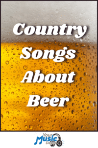 A close-up of a beer with foam and bubbles, overlaid with the text "Songs About Beer" and a "Your Music Depot" logo at the bottom.