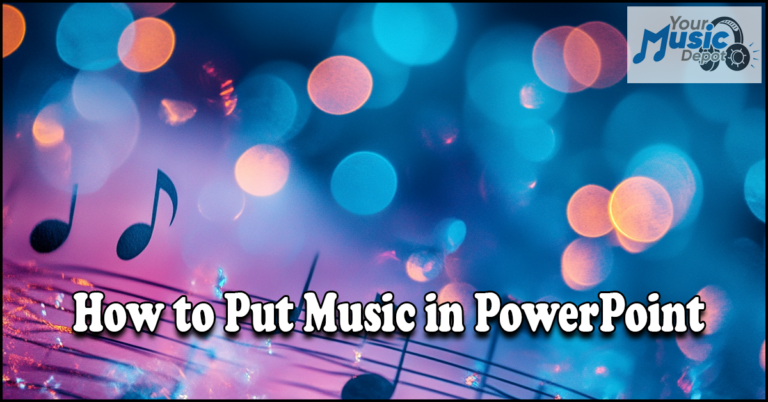 A vivid bokeh of colors dances with whimsical musical notes in the background, perfectly encapsulating the essence of "How to Put Music in PowerPoint.