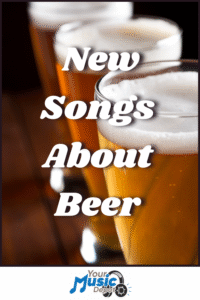 Three glasses of beer are shown in the background with the text "Songs About Beer" overlaid. At the bottom, a "Your Music Depot" logo completes this lively celebration of great tunes and cold brews.