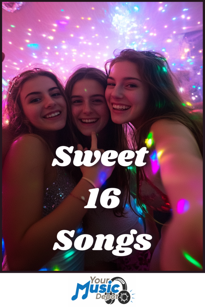 Three smiling friends take a selfie at a vibrant celebration, perfectly capturing the essence of "Sweet 16 Songs" with joy and laughter.